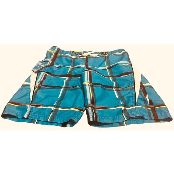 ZEROXPOSUR HI-RISE OUTER DRAWCORD SWIM TRUNKS, YOUTH, M 10/12, BLUE-YELLOW WHITE - Picture 3 of 11